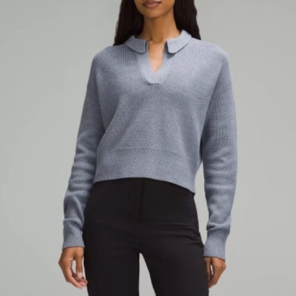Lululemon Merino Wool Knit V Neck Polo Collared Sweater - Picture 1 of 6